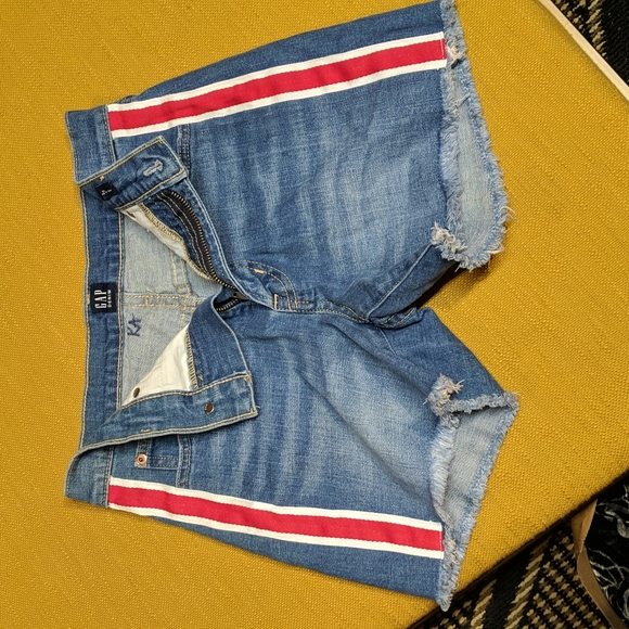 GAP denim high rise 4" shirt with racing stripe ribbon - Picture 5 of 8